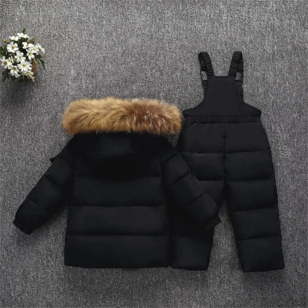 Детский зимний комплект одежды для мальчиков, куртка-пуховик+ комбинезон для девочек, зимний комбинезон для маленьких девочек-30 градусов