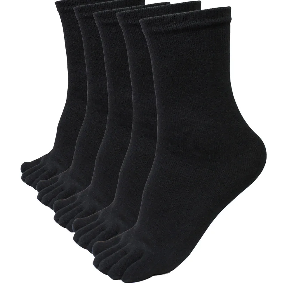 5 Pairs Men Sports Running Socks Fashion Cotton Five Fingers Toe Sock Deodorant Business Casual Elastic Short Soild Sock 9.5 - Цвет: Черный