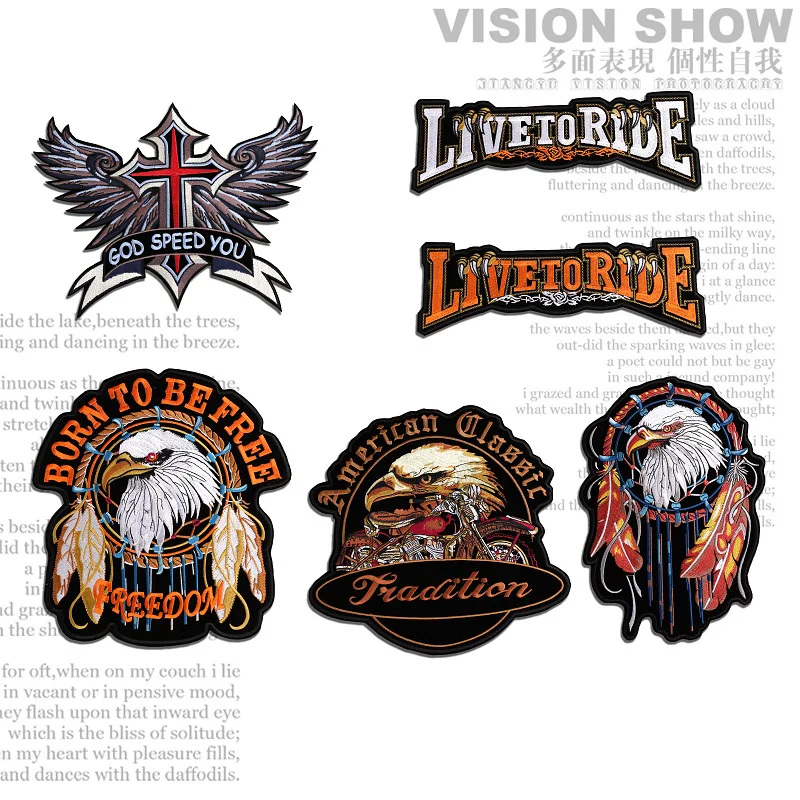 

2pices Personality badge eagle Locomotive Punk patch Banner large embroidery Horse jacket clothes Bags Jacket T-shirts clothing