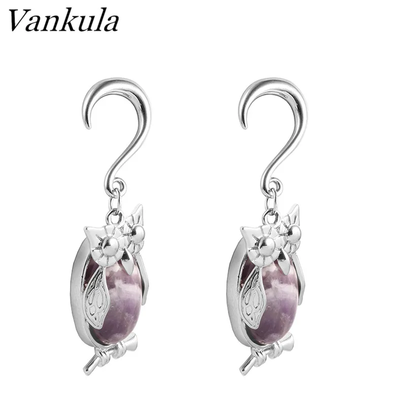 Vankula 2 шт. Новое поступление тонкие туннели Сова вес ушей из нержавеющей стали крючок пирсинг вешалки для тела ювелирные изделия 4 мм 6 мм 8 мм