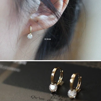 9K pure Gold Earring Simple fashion zircon circle ear ring round ear bone temperament cute wild pretty woman girl gold ear jewel 1