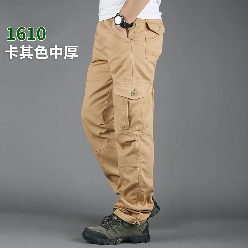 Outdoor Climbing Fishing Camp Multi-pocket Military Cargo Pants Spring Autumn Men Sports Cotton Tactical Army Trousers Overalls - Цвет: 1610 Khaki
