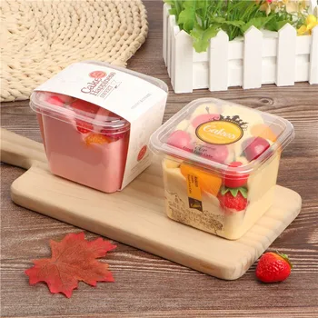 

100pcs 400ml cream fruit cake box PET transparent square disposable dessert pudding ice cream jelly plastic cups with cover