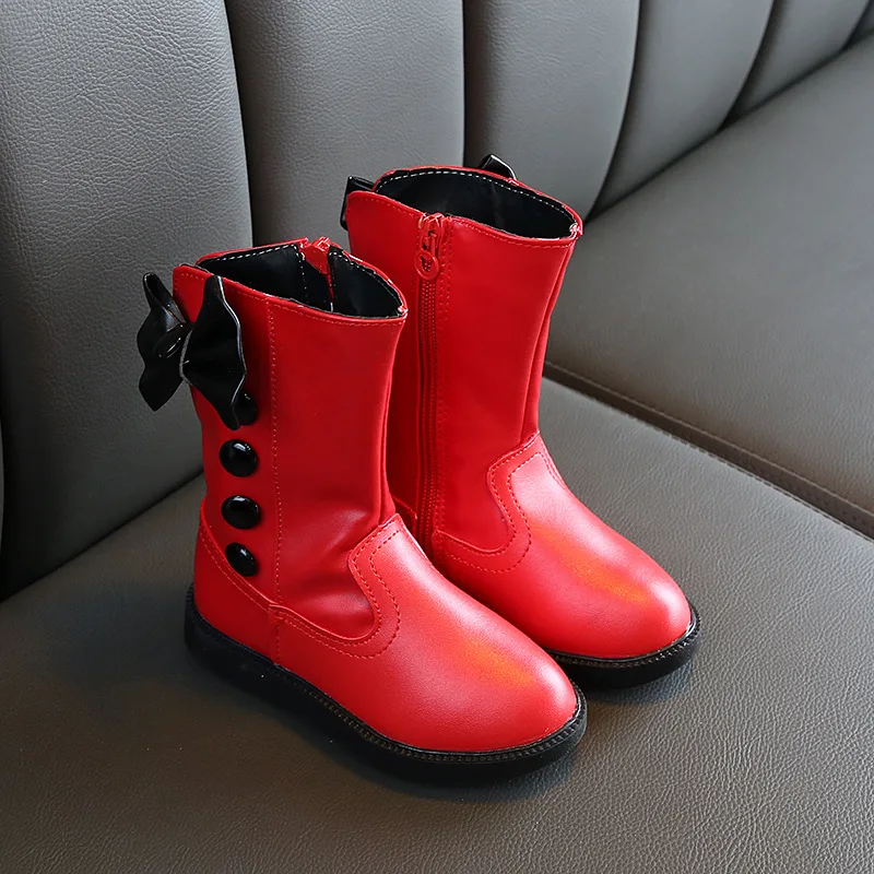 Детские сапоги для девочек; Новинка года; модные зимние теплые детские ботинки средней высоты с бантом; ботинки принцессы; Размеры 26-36; B284