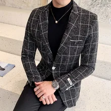 Осень решетки мужской спортивный пиджак блейзер Hombre костюм Для мужчин s Slim Fit Блейзер пиджак мужской самосовершенствования Chaquetas Hombre De Vestir