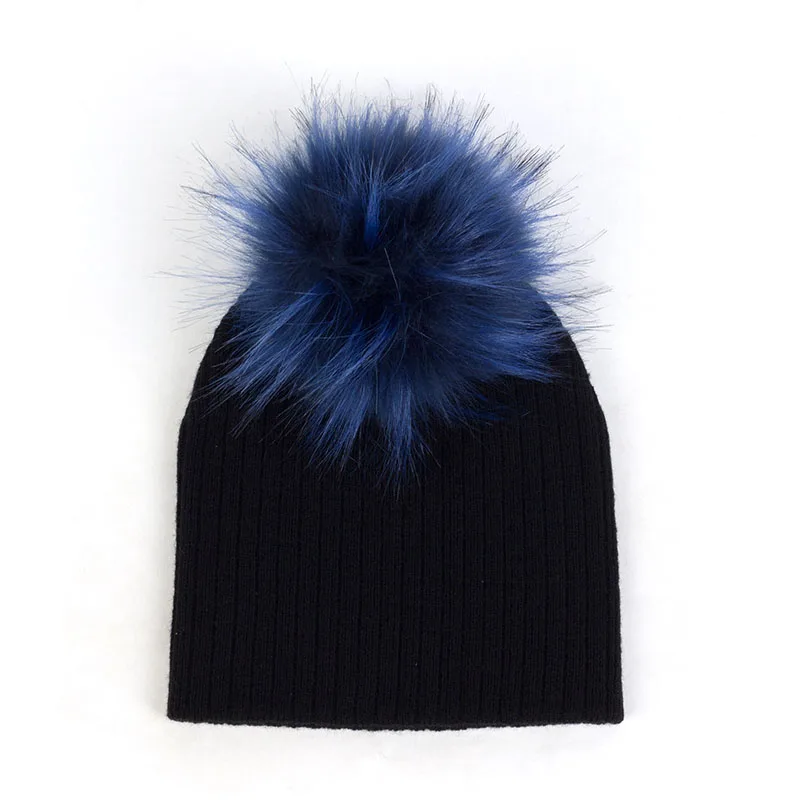 Geebro/Полосатые утепленные шапочки-шапочки для малышей, унисекс, зимние теплые шапки с меховыми помпонами, вязаная шапка с помпонами, DK942 - Цвет: Black3