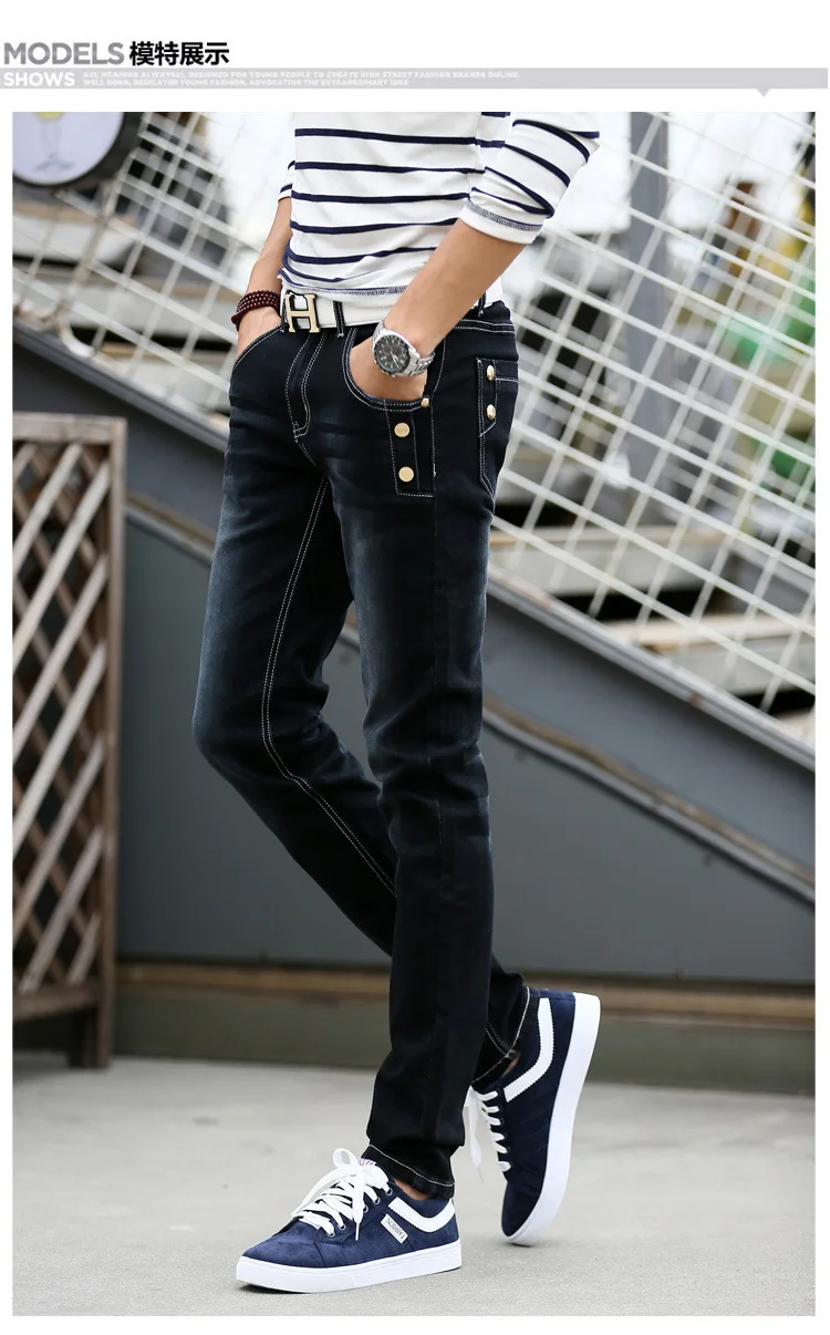Черные новые Брендовые мужские дизайнерские черные джинсы повседневные джинсовые узкие брюки