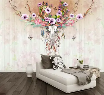 

[Self-Adhesive] 3D Elk Head With Flower WG923 Wall Paper mural Wall Print Decal Wall Murals Belly