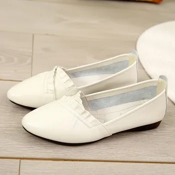 

2020 Genuine Leather Flat Shoes Woman Loafers Cowhide Flexible Spring Casual Shoes Women Flats Women Work Shoes Big Size