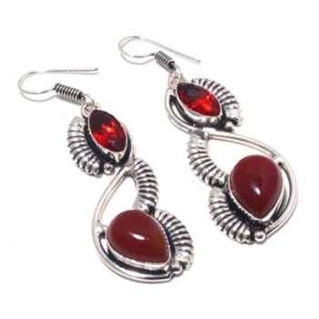 

Carnelian Earrings Silver Overlay over Copper, 62 mm , E4138
