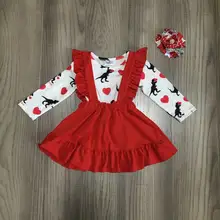 Одежда для маленьких девочек на зиму и весну комплект из 2 предметов для девочек, платье на День Св. Валентина рубашка с динозаврами для девочек с красным платьем комплект с бантом