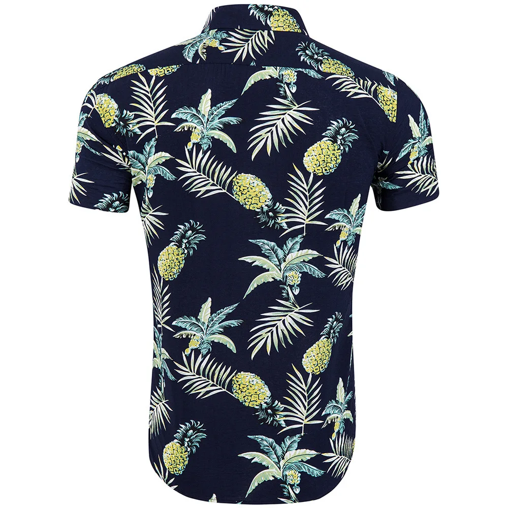Летняя Пляжная Мужская рубашка с короткими рукавами из шелка и хлопка с принтом гавайская рубашка многоцветная розовая рубашка