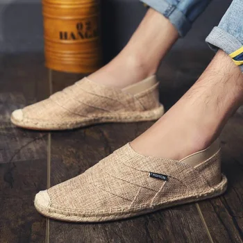 

Men Canvas Shoes Summer Breathable Fashion Casual Flat Loafers driving lazy Comfortable Espadrille Fisherman Linen Shoes