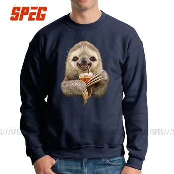 

Funny Sloth Drinking Men Pullover 100% Cotton Vintage Sweatshirts Crew Neck Clothing Adult Hoodies