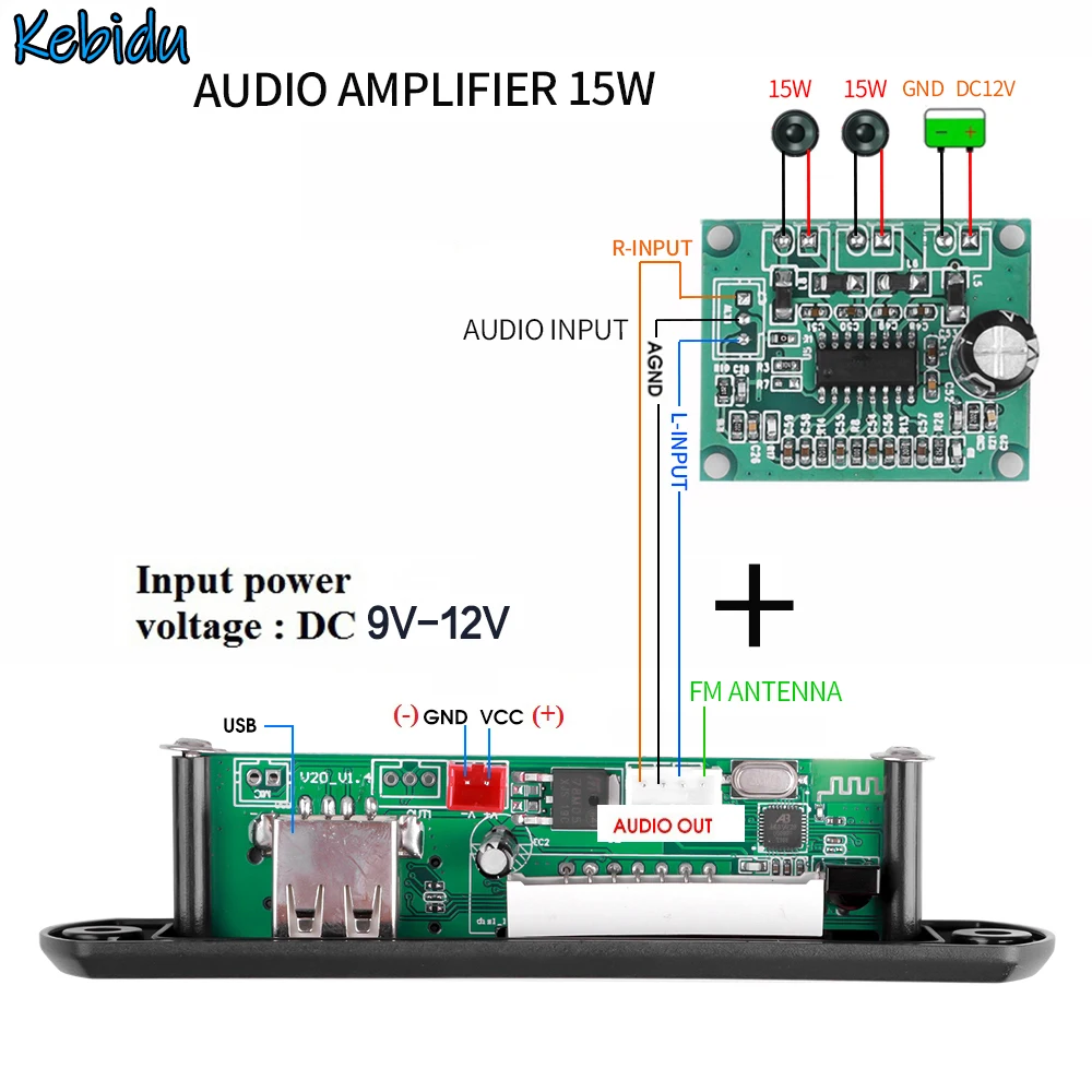 Беспроводная плата mp3-декодера с поддержкой Bluetooth 5 0 9-12 В USB TF FM-радио модуль 2x15 Вт