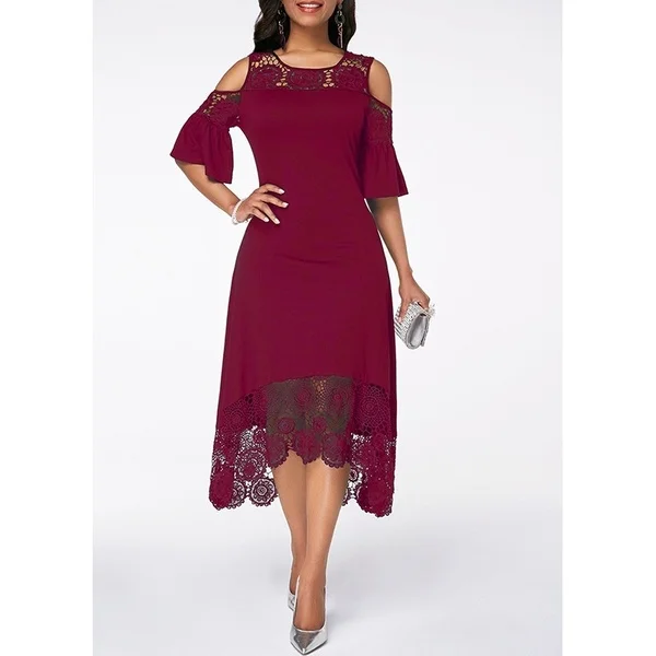 WEPBEL женское платье летнего размера плюс, кружевное Цветочное платье с открытыми плечами, Необычные Вечерние длинные платья макси для девушек - Цвет: Бургундия