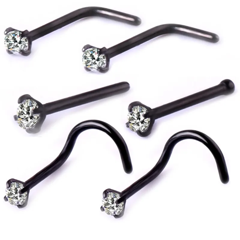 Кольцо для пирсинга носа из нержавеющей стали с фианитами 6 шт.|Украшения тела| |