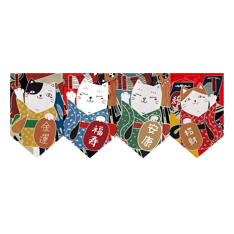 Японская мультяшная кухонная занавеска Lucky Cat, треугольная занавеска с флагом, Короткая занавеска, половинная занавеска, декоративная занавеска