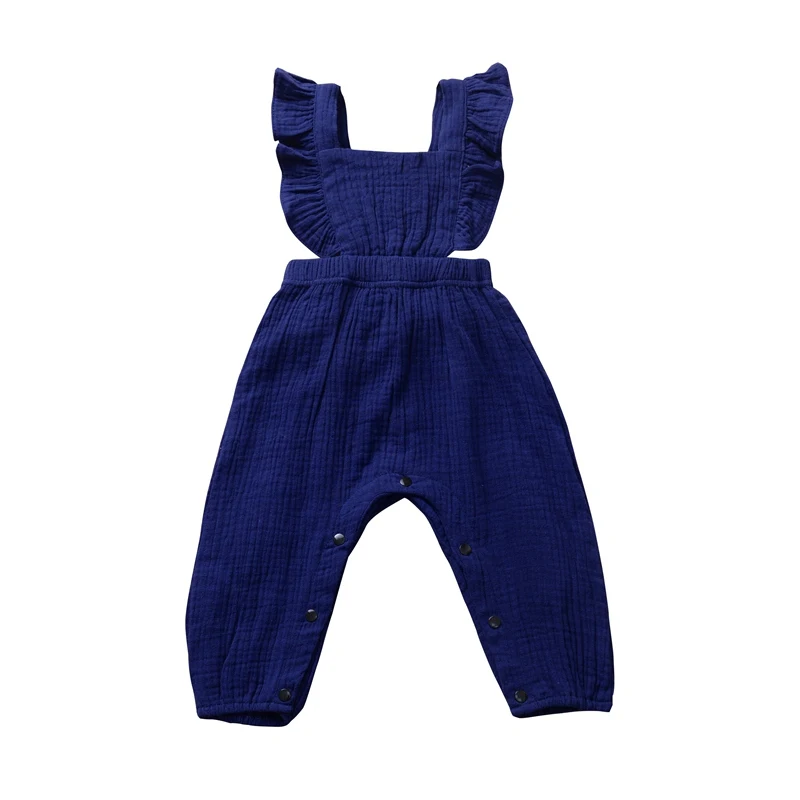 dark blue Одежда для новорожденных; комбинезон в полоску с оборками и открытой спиной; комбинезон; одежда для маленьких девочек; Комбинезон для маленьких девочек; детская одежда - Цвет: dark blue
