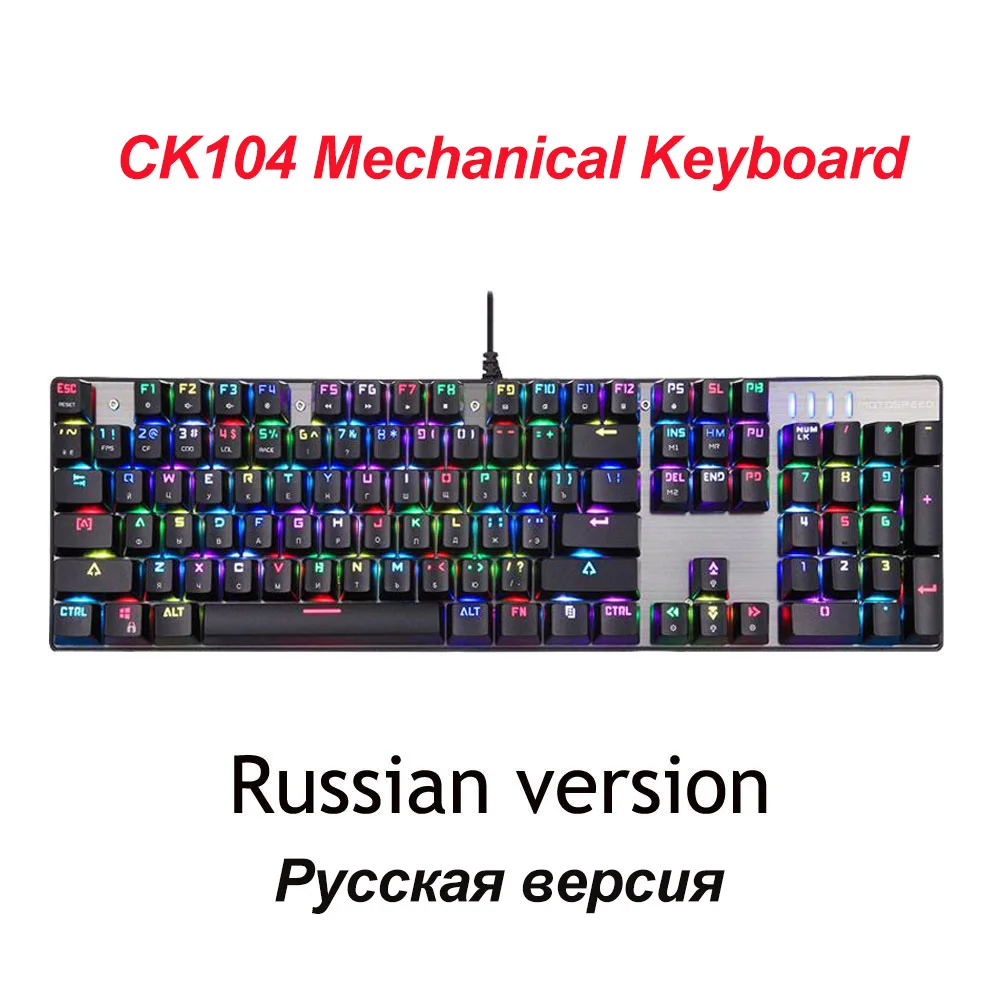 MOTOSPEED CK104 Gaming Keyboard Russian/English Mechanical Keyboard Blue/Red Switch Metal Key LED RGB/Backlit Keyboard for Gamer computer keypad Keyboards