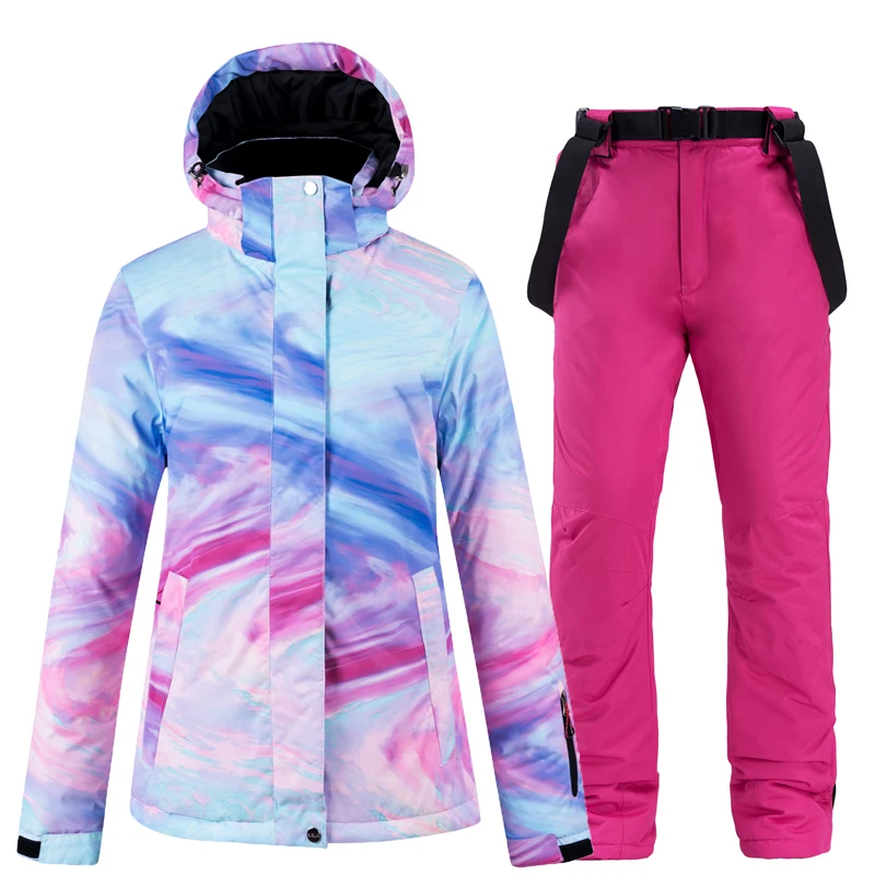 30 °C теплый лыжный костюм женский бренд Женская лыжная куртка и брюки теплые водонепроницаемые дышащие лыжные и сноубордические костюмы - Цвет: set 3