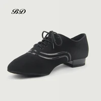 TOP Dance Shoes Latin Modern Men's Shoes Cowhide Two-point Sole Wear-resistant Oxford Cloth Upper Authentic Lace Up Ballroom 1