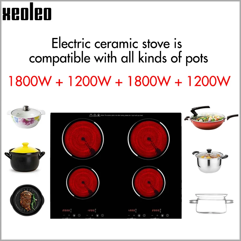 XEOLEO для домашнего использования встроенная электрическая керамическая плита индукционная плита 1200 Вт + 1800 Вт четыре горелки электрическая