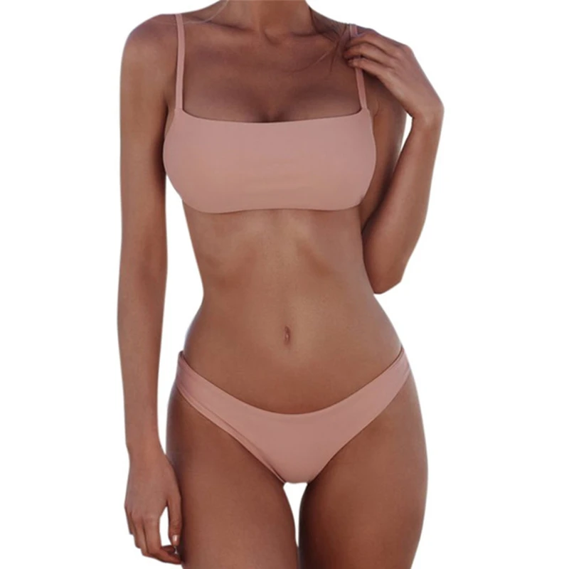 Women Sexy Push Up Bra Low Waist Thongs Solid Color Bikini Set Triangle Swimsuit G32E women swimsuit women two piece sets