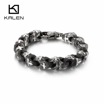 

KALEN Punk Cross Charm Bracelet Men 22.5cm 23cm Stainless Steel Matte Bike Chain Armband Male Jewellry Accessories 2020
