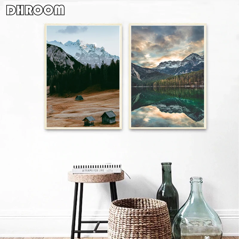 Nordic Nature Landscape Canvas Painting Mountain Wall Art Horse Forest Posters and Prints Pictures for Living Room Home Decor