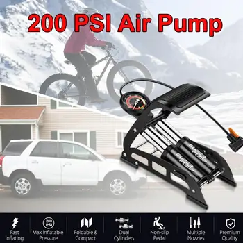 

Single Dual Cylinder 200 PSI Air Pump Foot Portable Pump Accurate Pressure Gauge Smart Valve for Bicycles Motorcycles Cars Balls