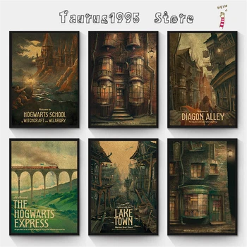 

New Potter Movie Illustrator School of Magical Lane Hogman Meade and other films kraft paper posters movie poster