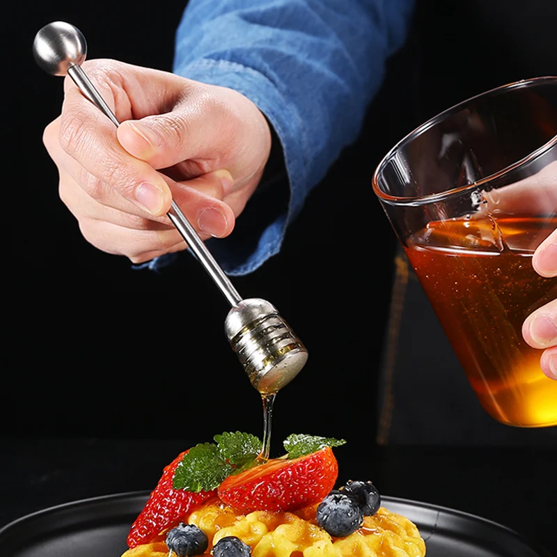 Stainless Steel Honey Dipper Simple Metal Honey Spoon Stick Mixing Spoon Stirrer Honey Syrup Server Party Coffee Tea Accessories (2)