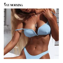 SAY MORNING-Bikini con cuello en V para mujer, traje de baño Push up con Espalda descubierta, conjunto de Bikini Sexy de Color sólido, ropa de playa 2020