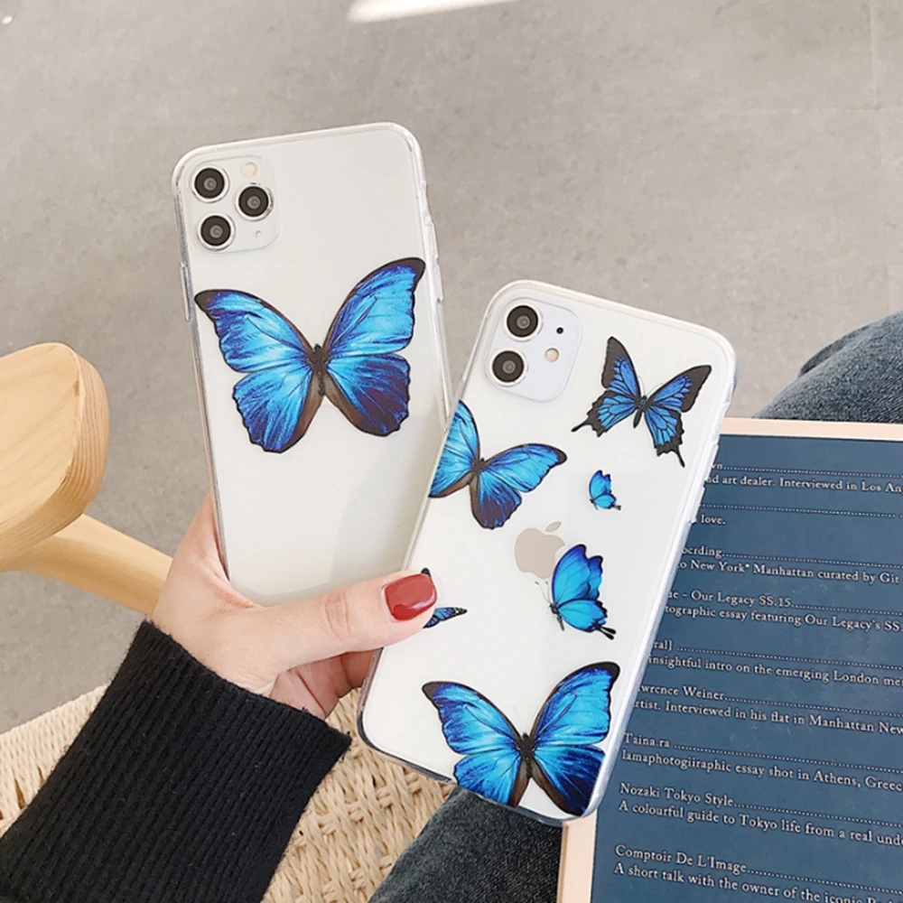 Противоударный Синий чехол с бабочкой для телефона iPhone 11 XR XS MAX X 7 8 plus чехлы