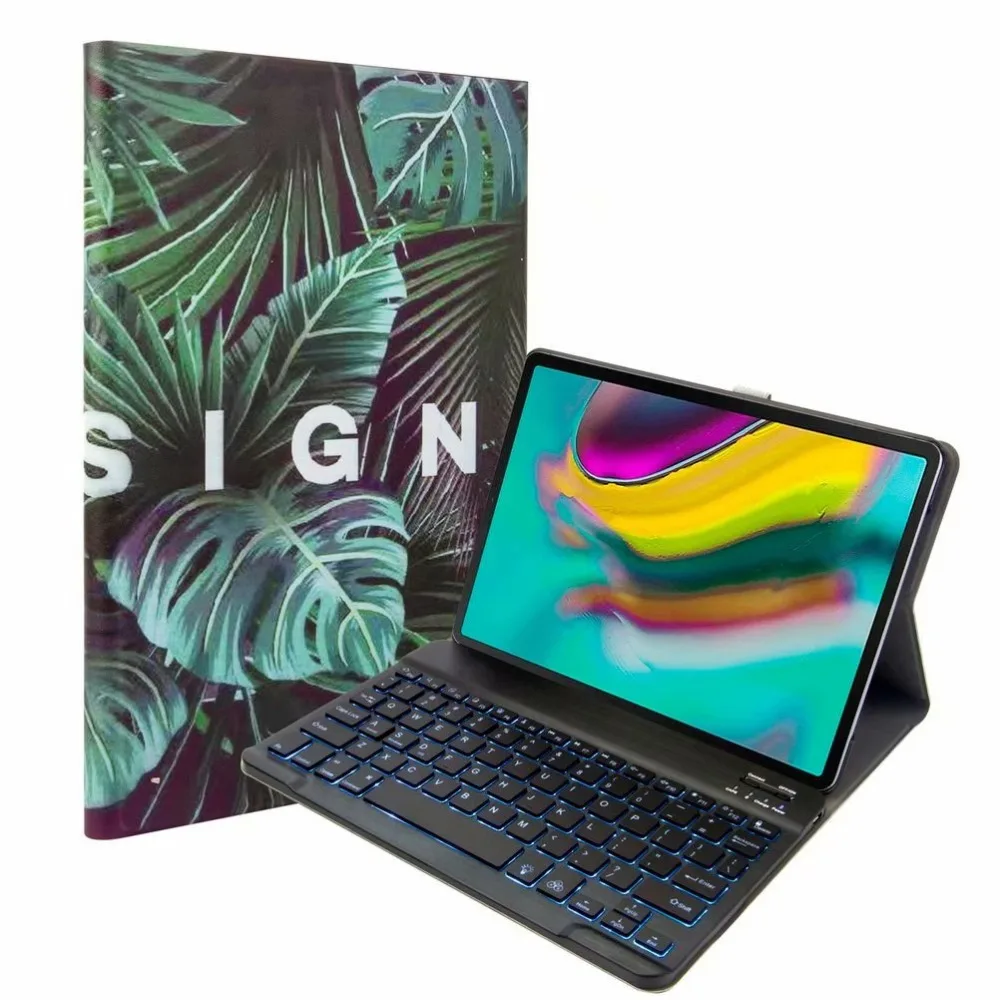 Bluetooth клавиатура чехол для Samsung Galaxy Tab A 10,1 T720 T725 планшет ткань с 7 подсветкой Клавиатура с подсветкой крышка+ ручка+ пленка
