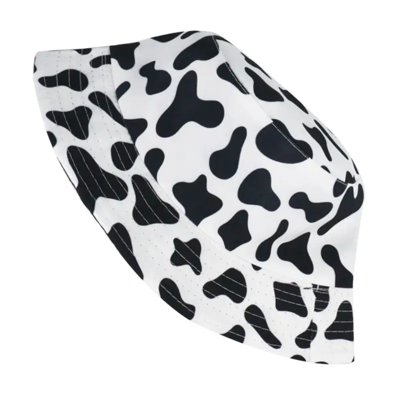Unisex Summer Bucket Hat Black White Dairy Cow Outdoor Reversible Fisherman Cap PXPB