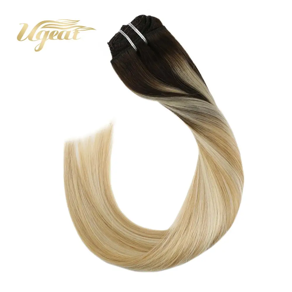 

Ugeat Clip in Full Head Hair Extensions 14-24 Inch Hair Machine Made Remy Brazilian Straight Human Hair Natural Hair120G/7Pcs