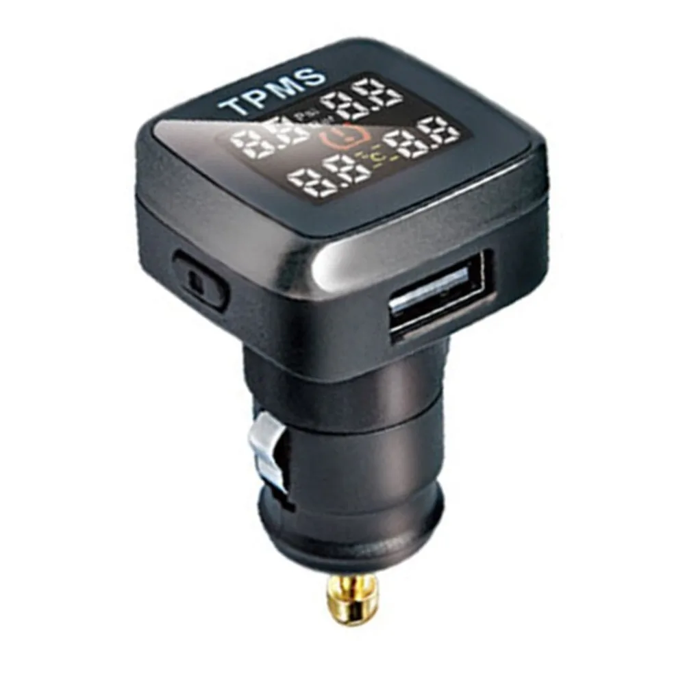 Универсальная автомобильная система контроля давления в шинах TPMS в режиме реального времени, прикуриватель с ЖК-дисплеем и цифровым дисплеем, автоматическая система охранной сигнализации