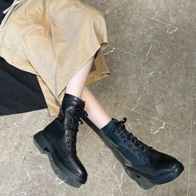 

2019 Winter New Style Martin Boots Women's British-Style Bandage Cloth round Low Heel Short Boots Motorcycle Boots