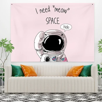

Cassisy Tapestry Cartoon Astronaut Cute Wave Pilot Wall Hanging Decorative i need "meow" Space Tapestries Living Room Home Decor