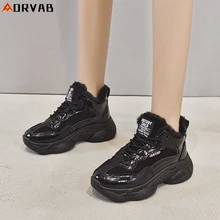 Зимние сапоги; женская очень теплая обувь из плюша на толстом меху; женские ботильоны; модные черные зимние сапоги из искусственной кожи с круглым носком