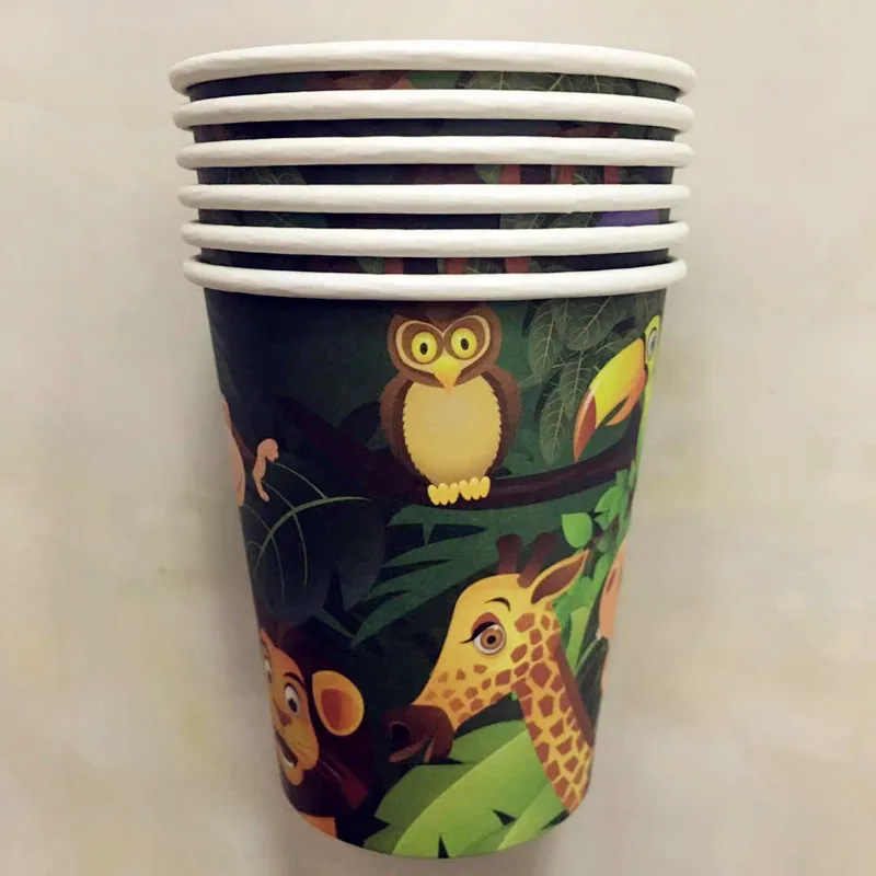 6pcs paper cups Джунгли животных вечерние обезьяна Лев Слон сафари День Рождения украшения Дети одноразовые посуда торт топперы детский душ - Цвет: 6pcs paper cups