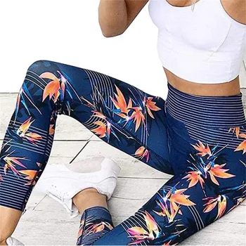 

Yoga Pants Women's Fitness Sport Leggings Stripe Printing Elastic Gym Workout Tights S-XL Running Trousers Plus Size лосины#GH