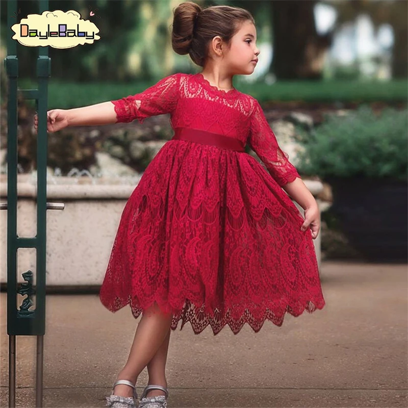 New Infant Baby Flower Girls Dress Newborn Baptism Clothes Princess Lace Birthday White Red Bow Costume | Детская одежда и обувь