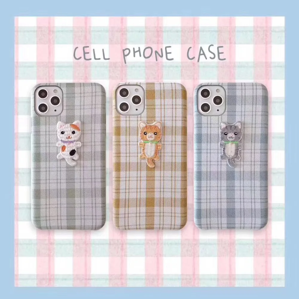 

Lovely Cat Silicone Phone Case For iphone6 7plus 8 8plus X XR XS MAX luxury Plaid Dog Cute Case For iPhone11 Pro Max Cover Case