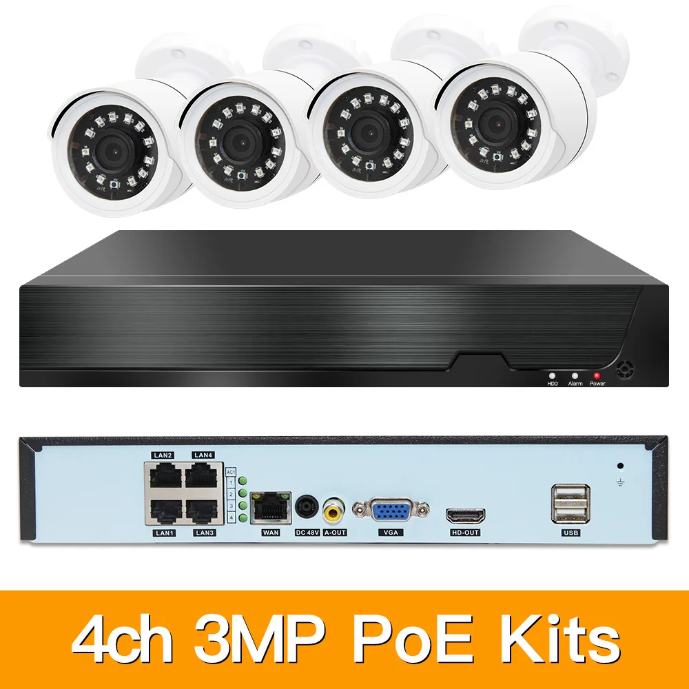 

4ch 3MP POE Kits H.265 System CCTV Security PoE NVR Outdoor Waterproof IP Camera Surveillance Alarm Video P2P P6Spro 2MP KITS