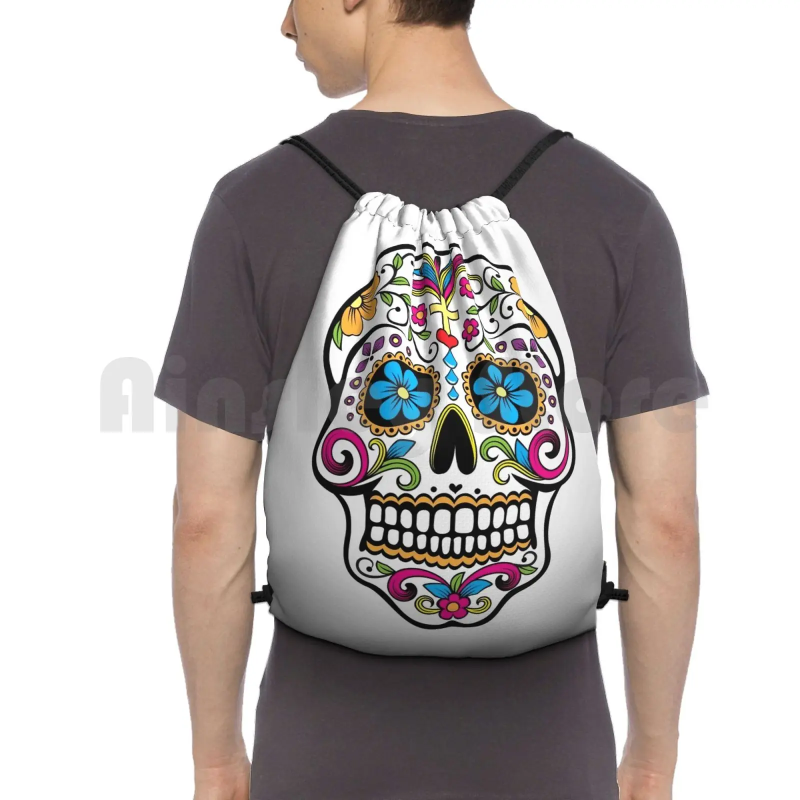 

Catrina Sugar Skull Backpack Drawstring Bag Riding Climbing Gym Bag Skull Catrina Day Of The Dead Mexico Painted Love Cool