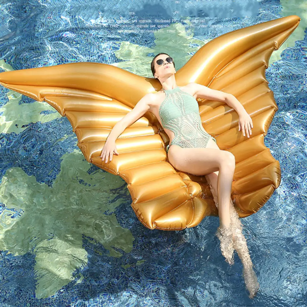 

giant angel wings inflatable floating row island air mattress swimming pool toys water party summer beach float white/gold