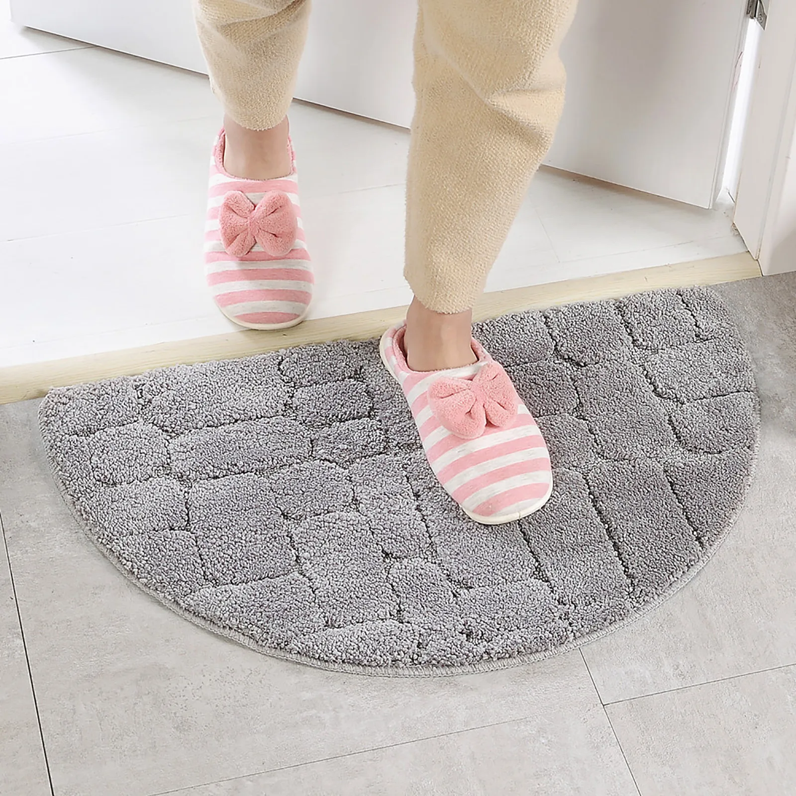 

Door Mat Home Bathroom Carpet Microfiber Semi Circle Non-Slip Half Moon Shape 3 Colors Soft Touch Multi Sizes Shaggy Pile Rug